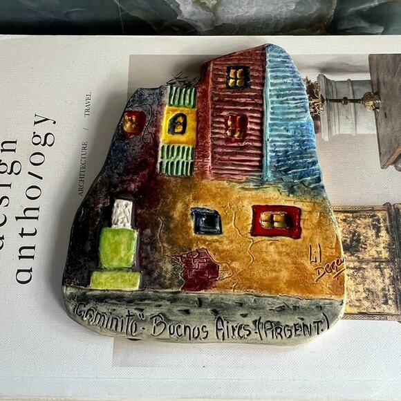 Handmade Wall Hanging Clay 'Caminito-Buenos Aires-(Argent)' Colorful Street - Picture 1 of 4